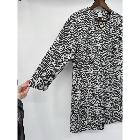 Cabi Artsy Herringbone Jacket Blazer Open Front Career Art to Wear Geometric L - Picture 7 of 9